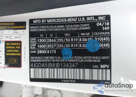 2018 Mercedes-Benz Gle 350 из США, поврежденный, VIN 4JGDA5JB8JB134347
